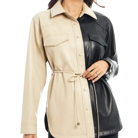 Adore Jackets Coats Adore Black And Taupe Two Tone Faux